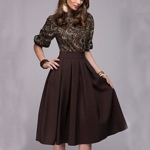 Women Floral Printed Party Elegant Brown Dress